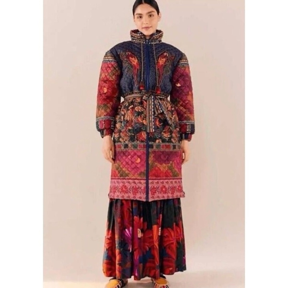 Farm Rio Mixed Patchwork Midi Reversible Puffer J… - image 1